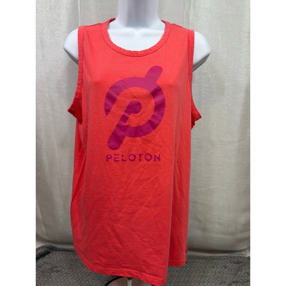 Peloton Womens XL Muscle Tank Top Coral Pink Purple Logo Sleeveless Activewear